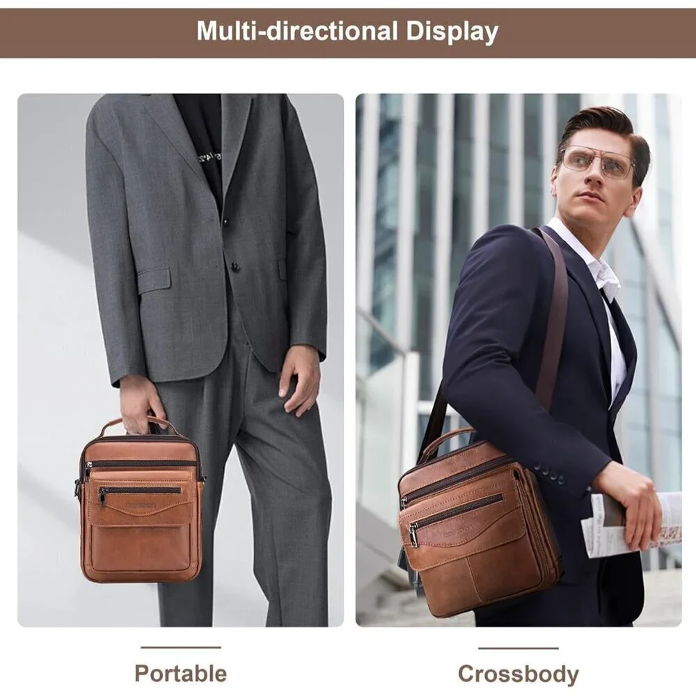 💫 Coscooa Leather Crossbody Bag Men Brown Messenger Satchel Travel Shoulder Bag